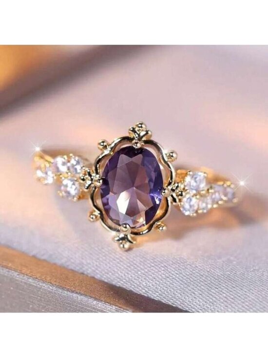 18K Yellow Gold Oval Amethyst Ring with Diamonds – Marco Bicego 18K Gold Filled Oval Amethyst Vintage Ring - Size 8